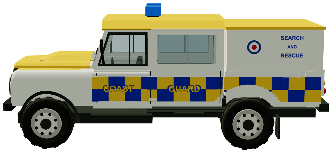 HM Coastguard SAR Defender 130 — side view, registry 3D render