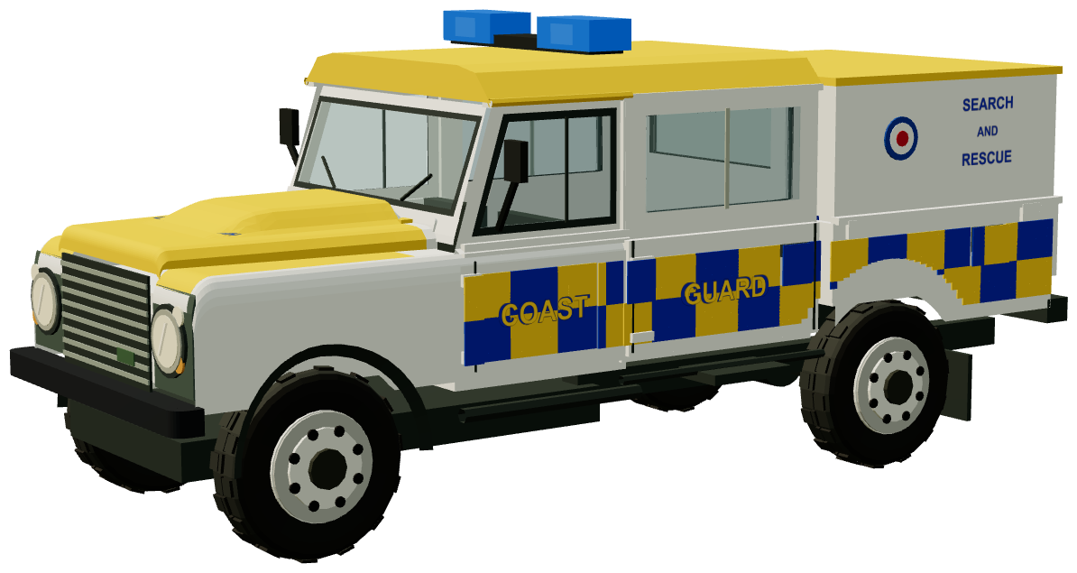 HM Coastguard SAR Defender 130 — three-quarter view, registry 3D render