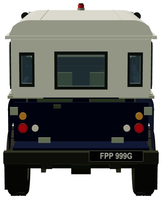17th/21st Lancers London–Sydney Marathon Land Rover — rear view, registry 3D render