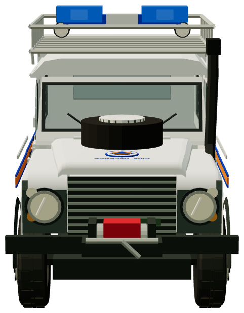 Louth Civil Defence Fire & Flood Response Defender — front view, registry 3D render