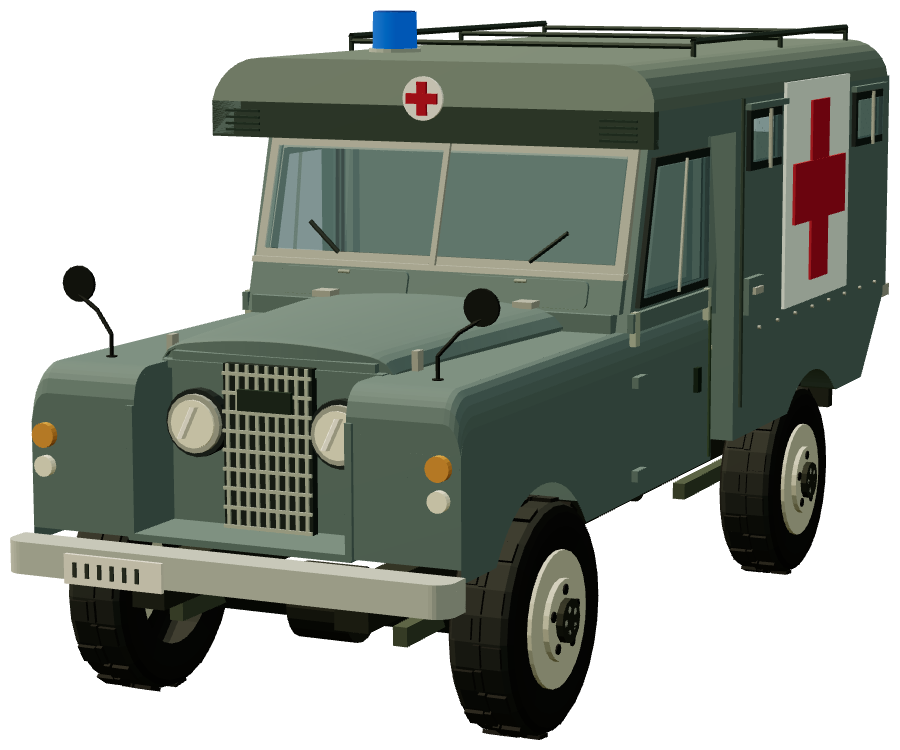 UK Marshal Body Ambulance — front three-quarter view, registry 3D render