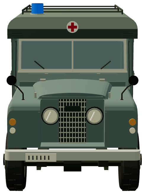 UK Marshal Body Ambulance — front view, registry 3D render