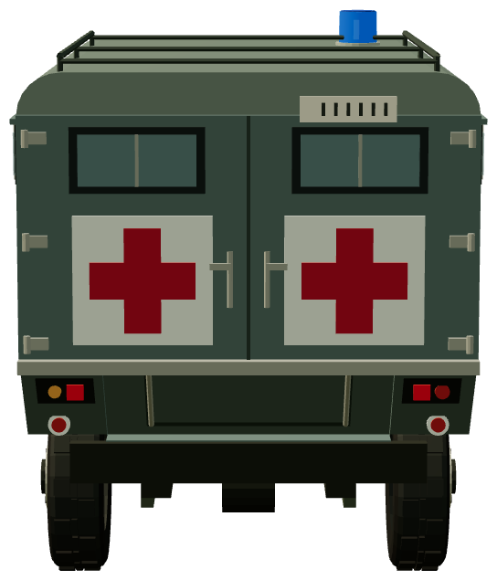 UK Marshal Body Ambulance — rear view, registry 3D render