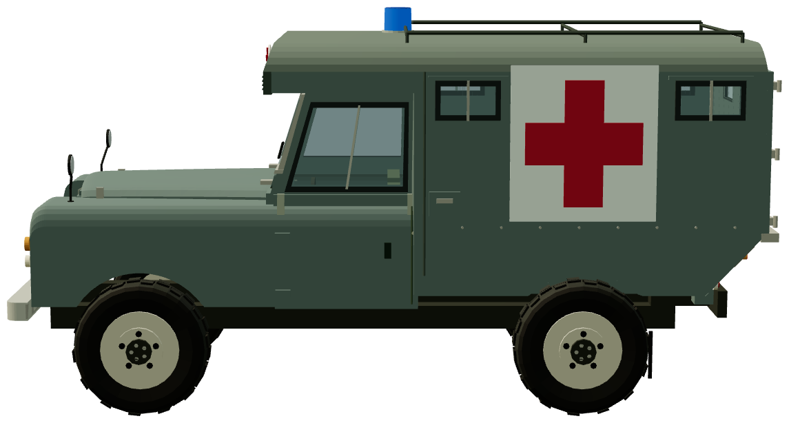 UK Marshal Body Ambulance — side view, registry 3D render