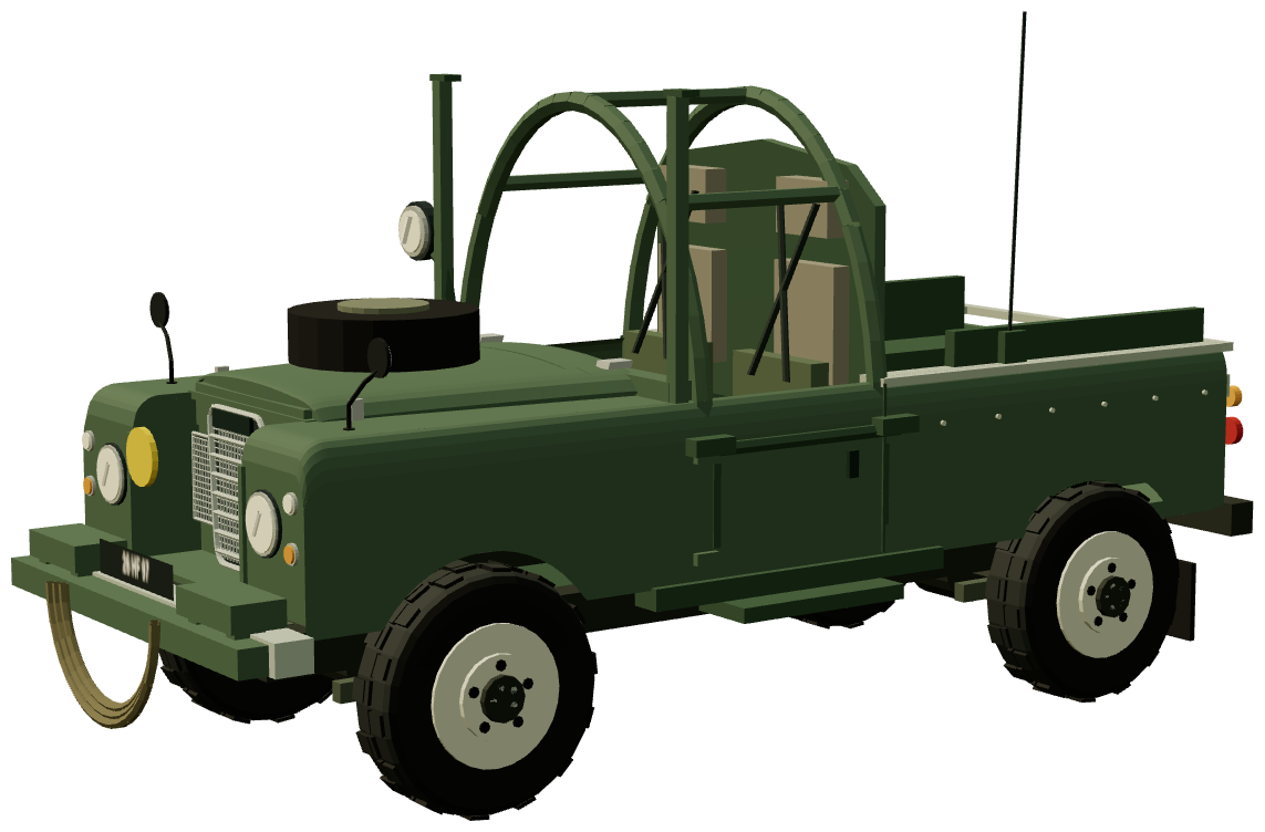 Mine Protected Land Rover — three-quarter view, registry 3D render