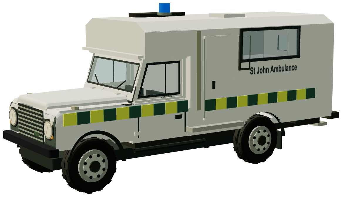 MMB Defender 130 St John ambulance — three-quarter view, registry 3D render