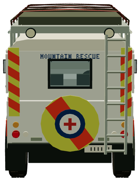 Mountain Rescue Defender 110 — rear view, registry 3D render
