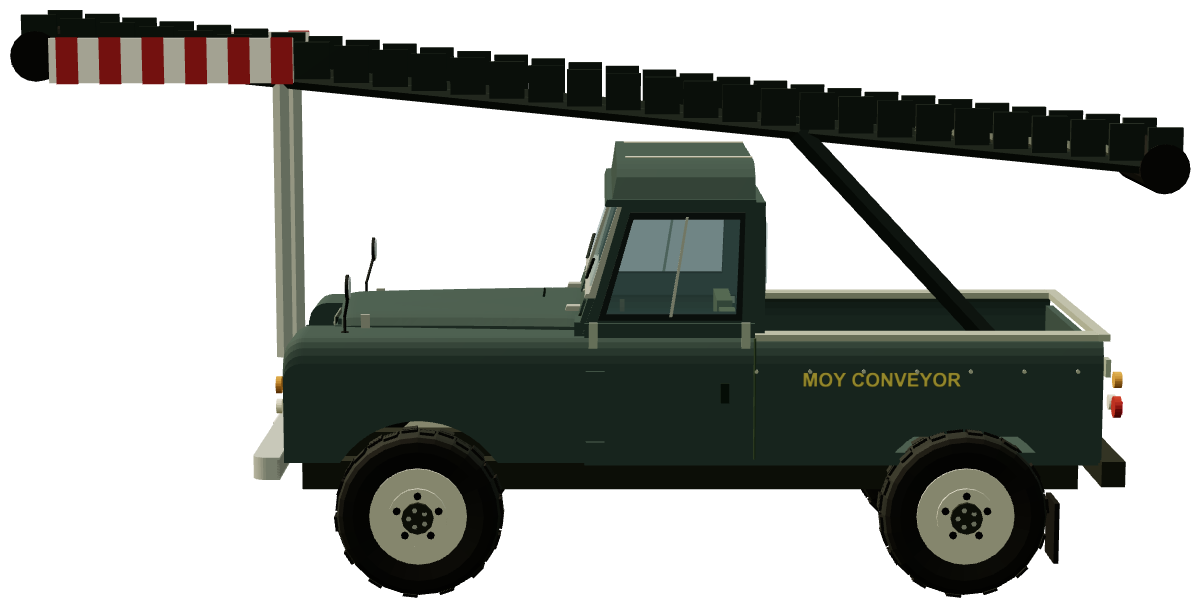Moy 109 conveyor Land Rover — side view, registry 3D render