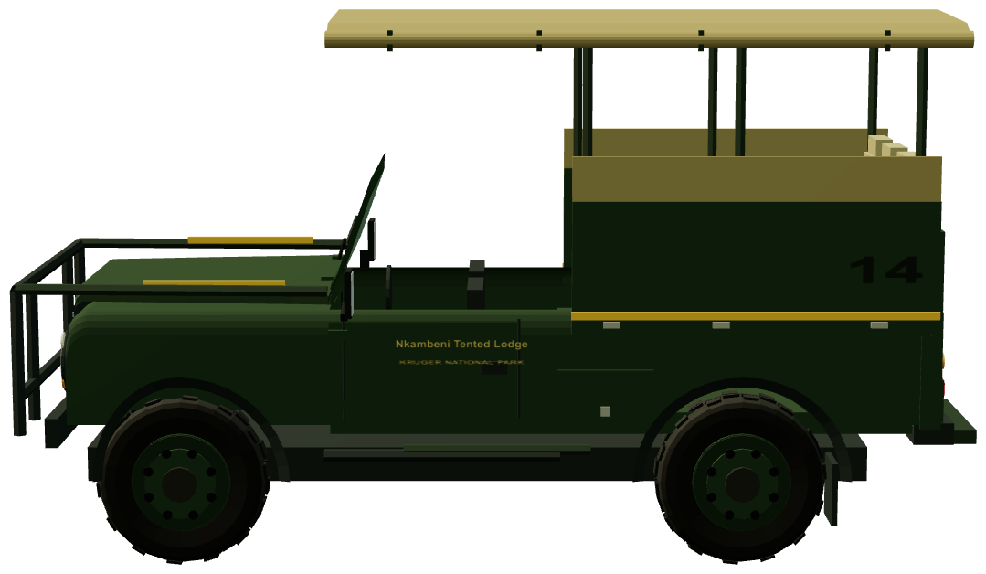 Nkambeni Safari Defender — side view, registry 3D render