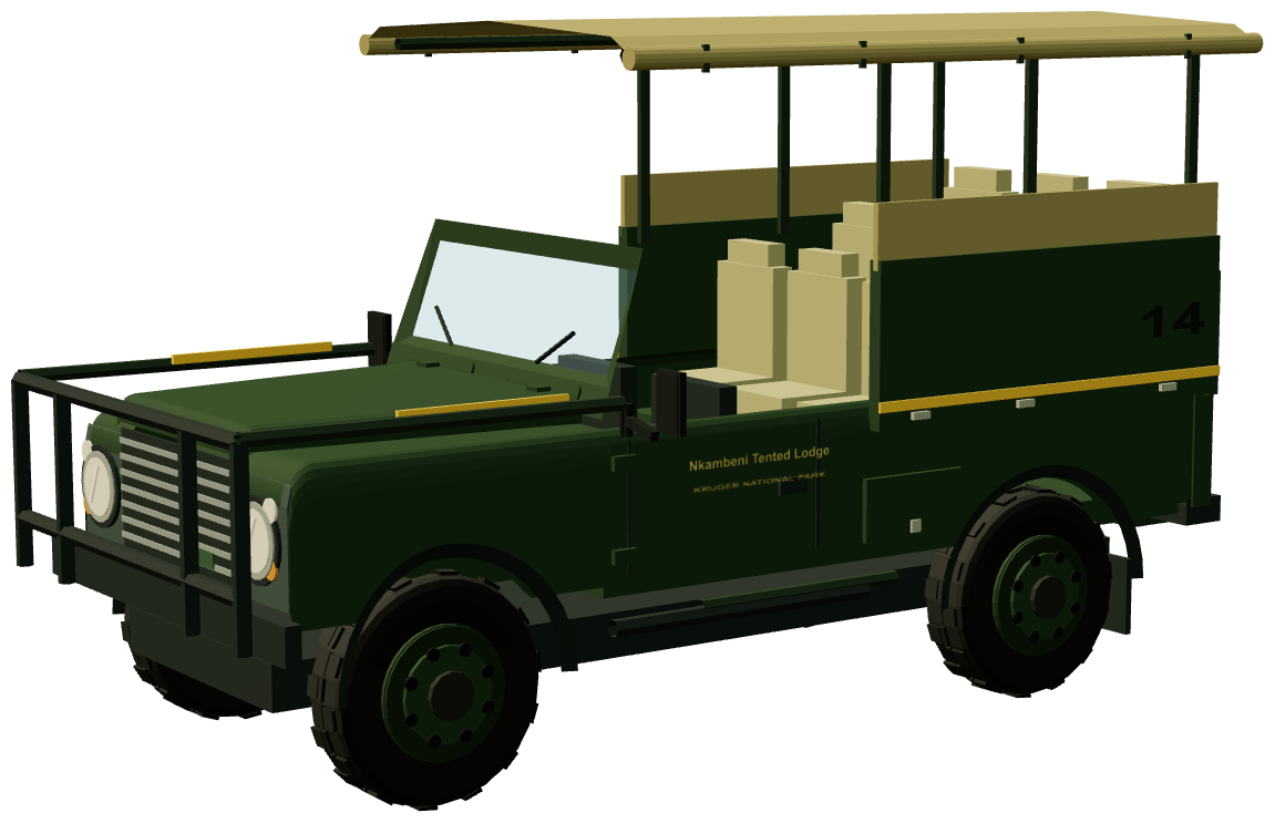 Nkambeni Safari Defender — three-quarter view, registry 3D render