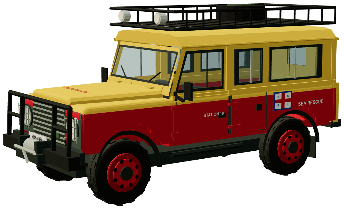 NSRI Richards Bay Camel Trophy Defender 110 — three-quarter view, registry 3D render