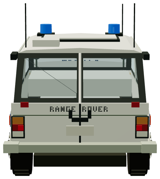 Nuclear Constabulary Range Rover — rear view, registry 3D render