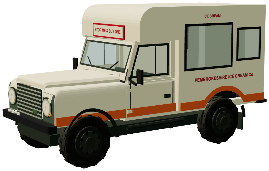 Pembrokeshire Ice Cream Co. Land Rover 110 — three-quarter view, registry 3D render