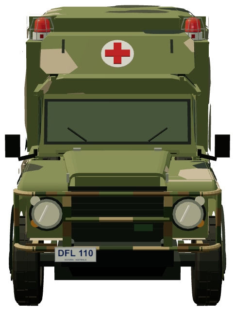 Perentie 6×6 Ambulance — front view, registry 3D render