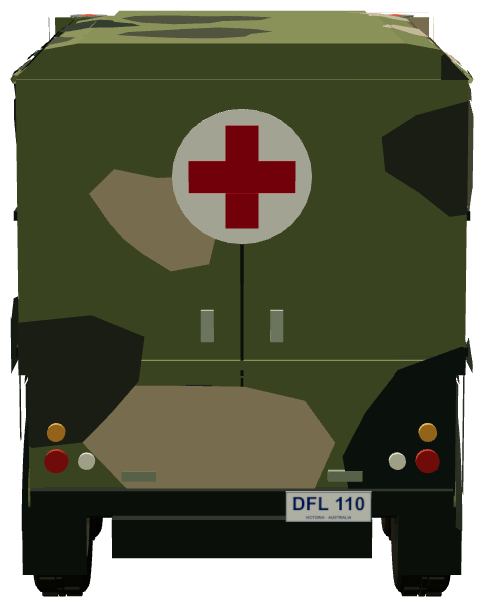 Perentie 6×6 Ambulance — rear view, registry 3D render