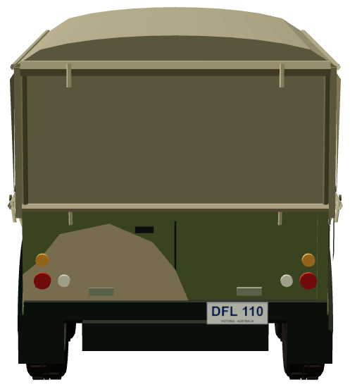 Perentie 6×6 Canvas — rear view, registry 3D render