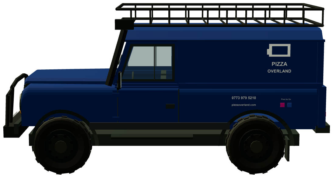 Pizza Overland Defender 110 — side view, registry 3D render
