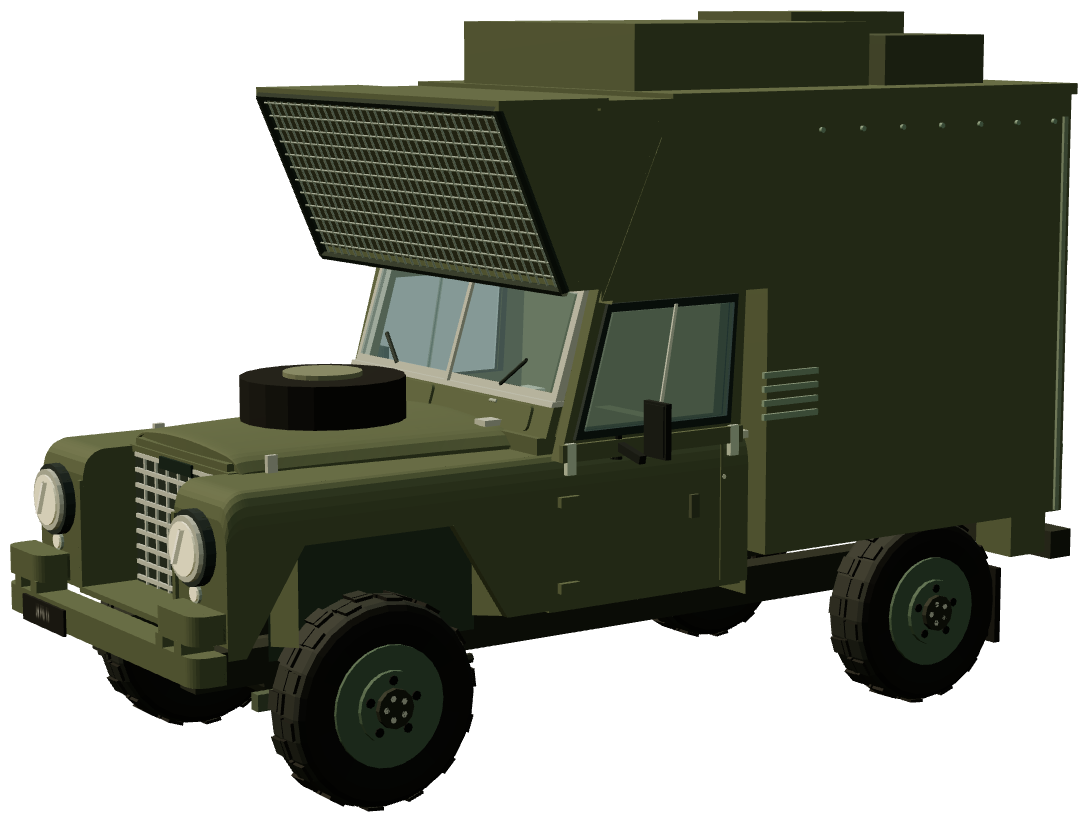 Royal Artillery PPIF Drone Section Land Rover — three-quarter view, registry 3D render