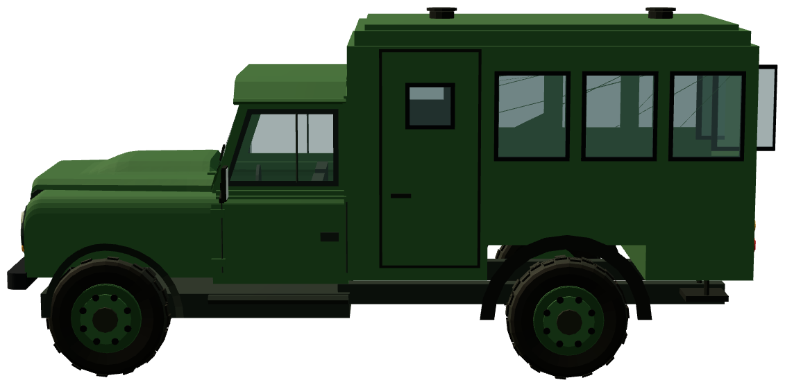 Prince Philip's Defender 130 Gun Bus — side view, registry 3D render