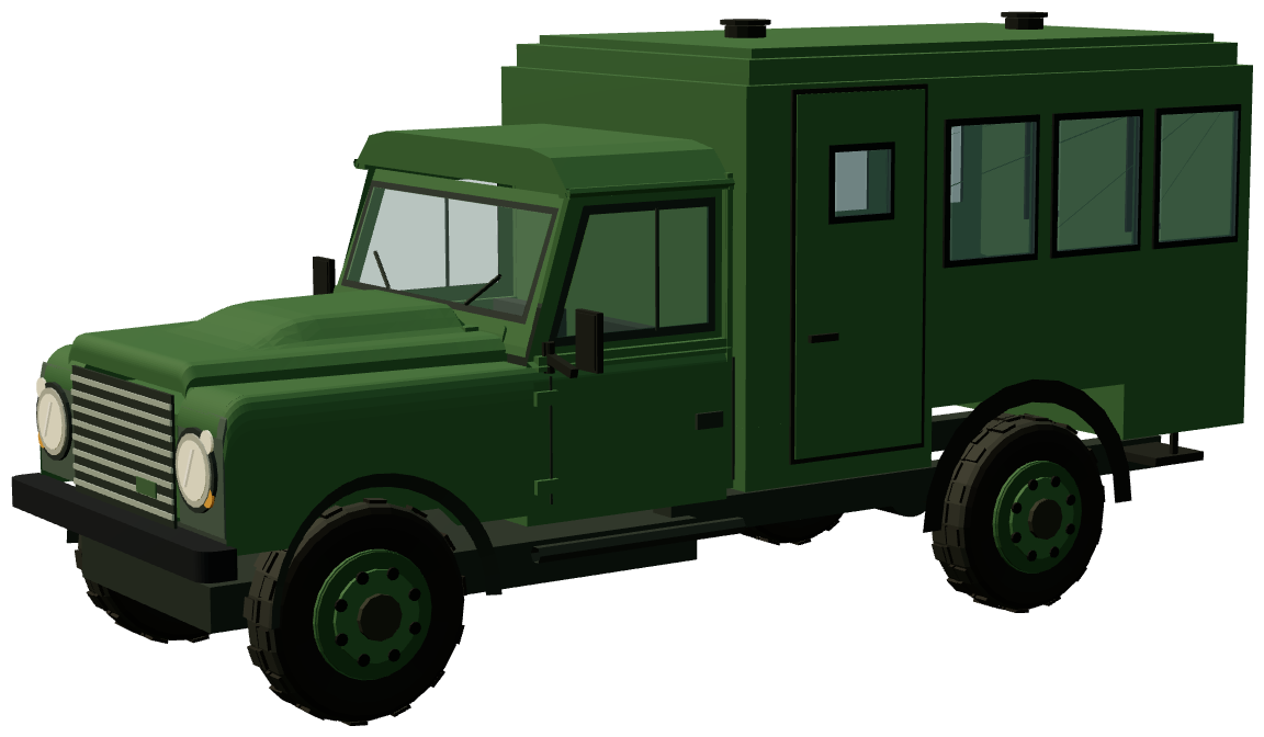 Prince Philip's Defender 130 Gun Bus — three-quarter view, registry 3D render