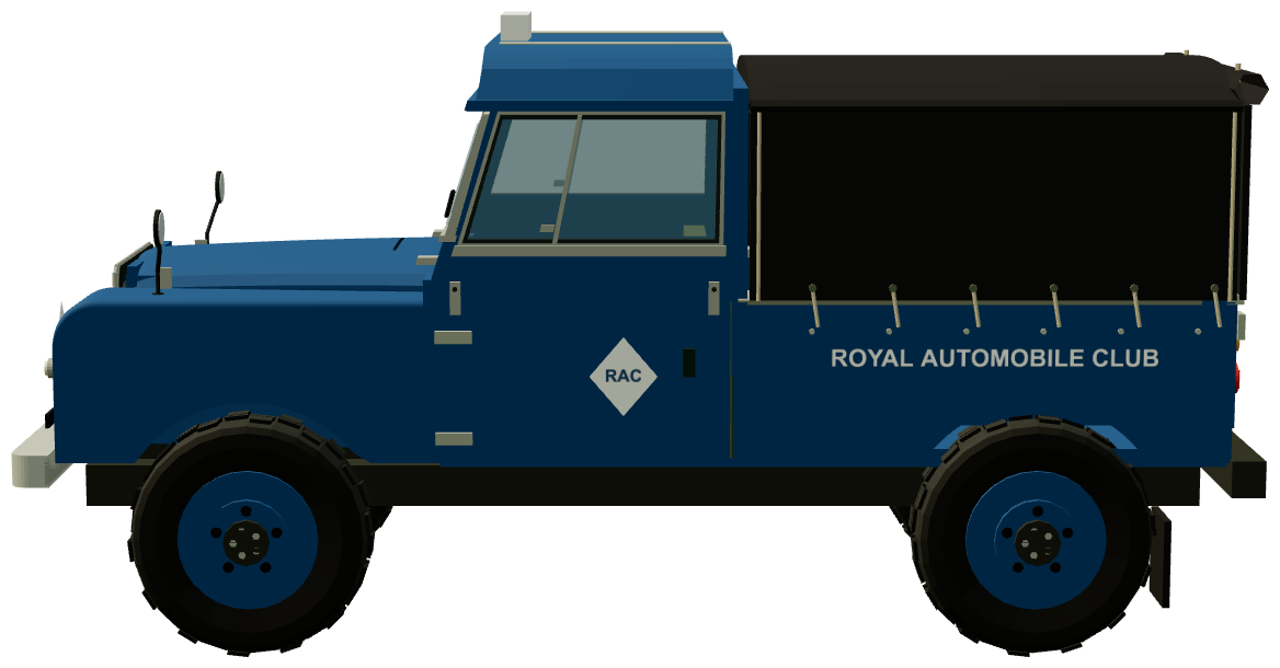 RAC Series I 109 Canvas Road Service — side view, registry 3D render
