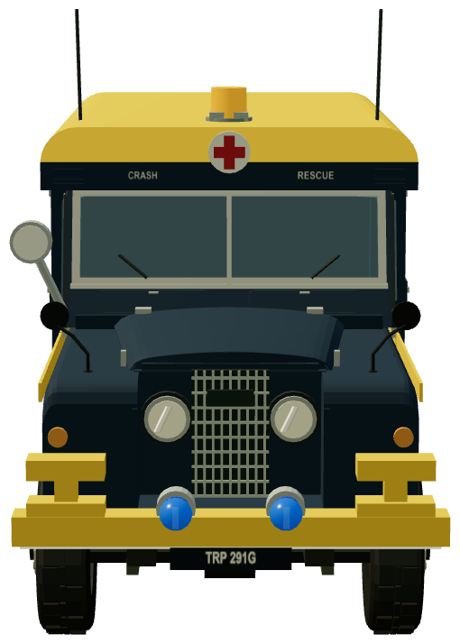RAF Crash Rescue Marshall Ambulance — front view, registry 3D render