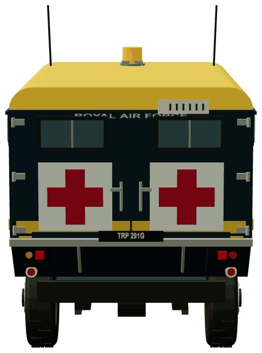 RAF Crash Rescue Marshall Ambulance — rear view, registry 3D render