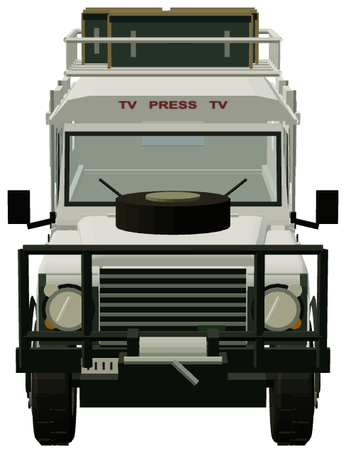 Reuters armoured 130 press vehicle — front view, registry 3D render