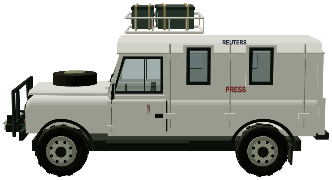 Reuters armoured 130 press vehicle — side view, registry 3D render