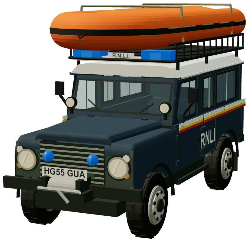 RNLI Lifeboat Launch Defender — front three-quarter view, registry 3D render