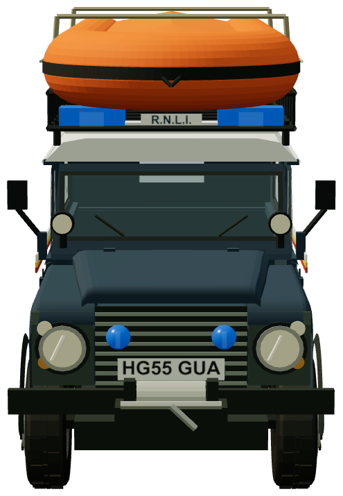 RNLI Lifeboat Launch Defender — front view, registry 3D render