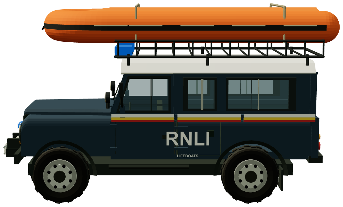 RNLI Lifeboat Launch Defender — side view, registry 3D render