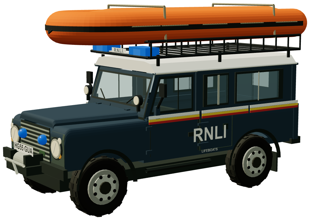 RNLI Lifeboat Launch Defender — three-quarter view, registry 3D render