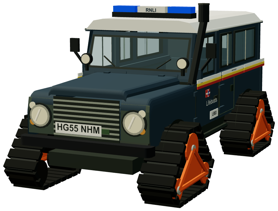 RNLI West Kirby Mattracks Defender — front three-quarter view, registry 3D render