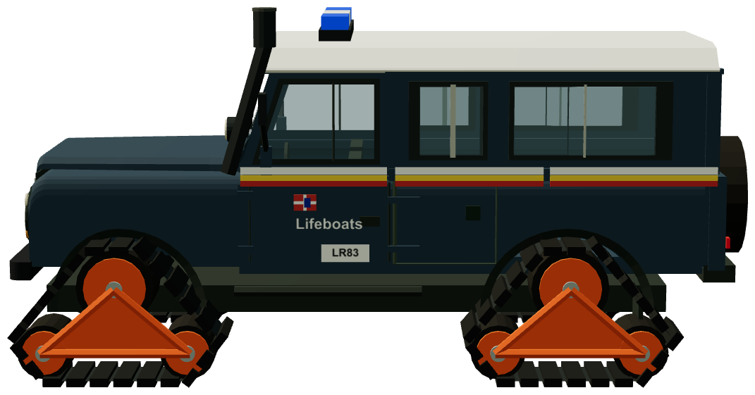 RNLI West Kirby Mattracks Defender — side view, registry 3D render