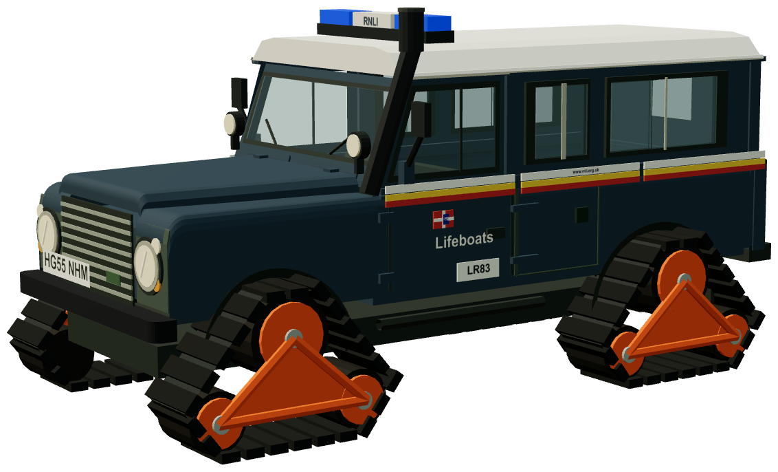 RNLI West Kirby Mattracks Defender — three-quarter view, registry 3D render
