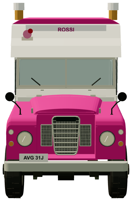 Rossi Ice Cream Land Rover AVG 31J — front view, registry 3D render