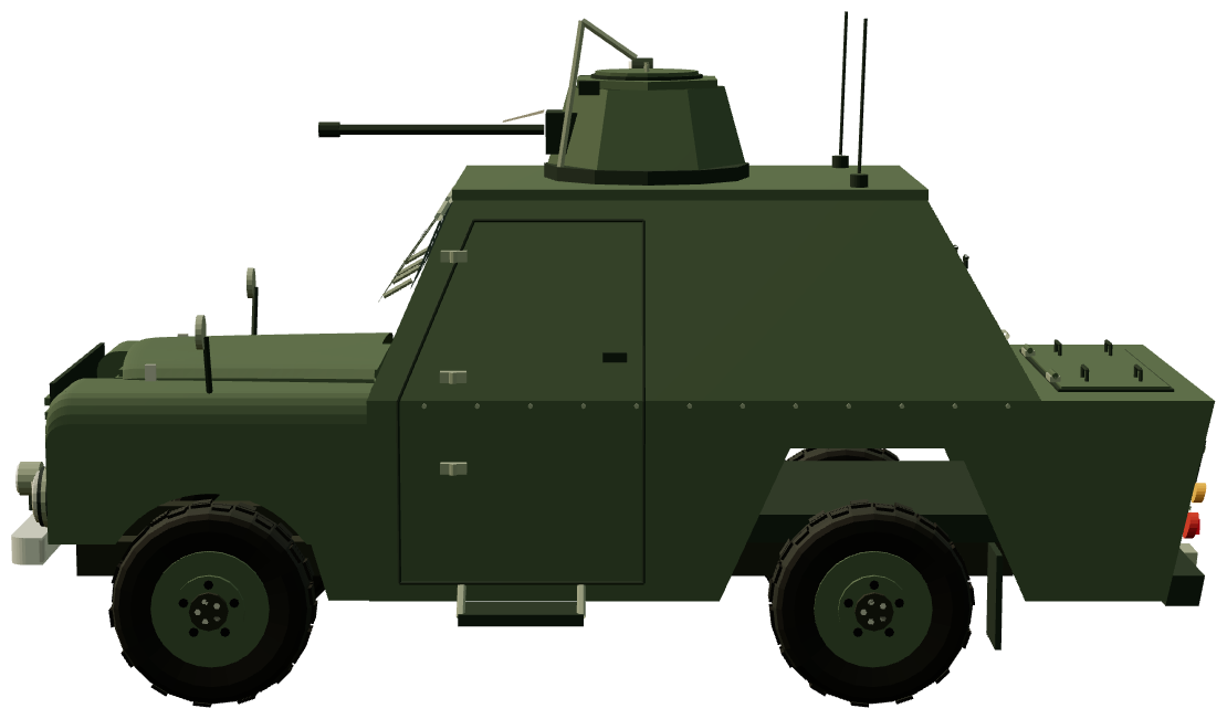 RUC Shenzi Armoured Land Rover — side view, registry 3D render