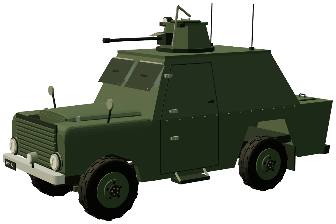 RUC Shenzi Armoured Land Rover — three-quarter view, registry 3D render