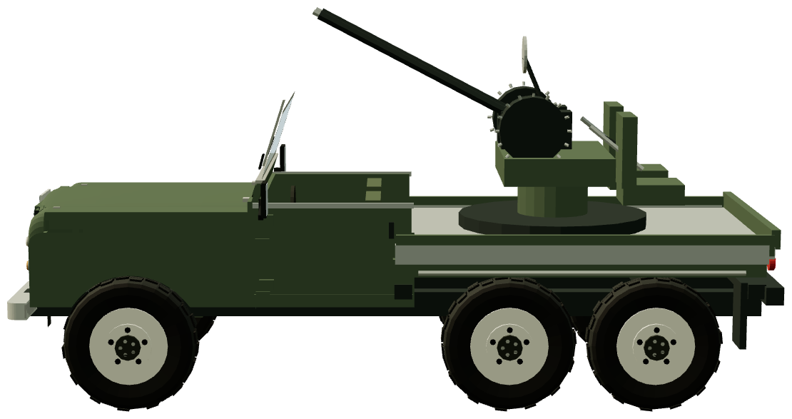 Hotspur Sandringham 139″ AA Gun Carrier — side view, registry 3D render
