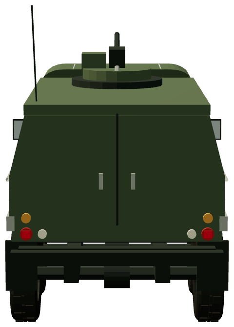 Hotspur Sandringham 139″ APC — rear view, registry 3D render