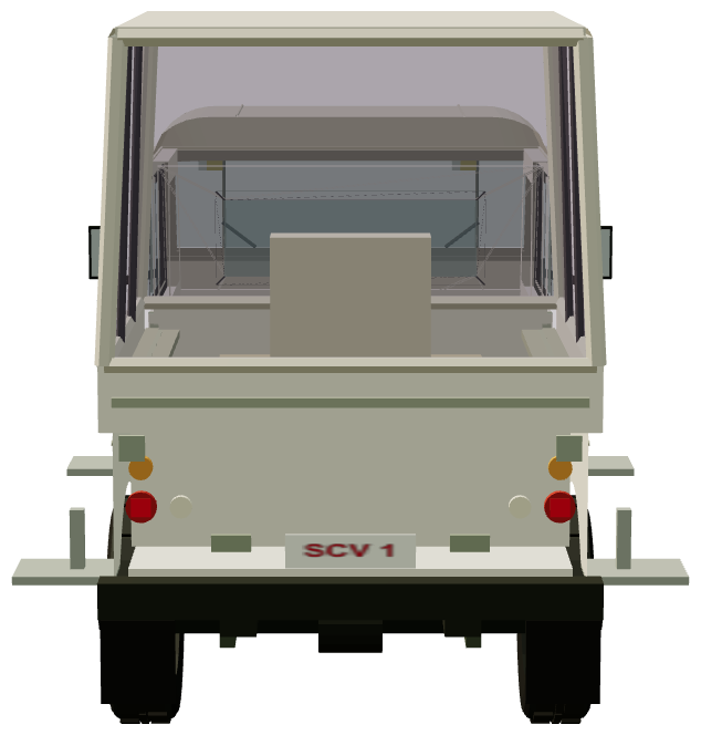 Santana 109 Papamóvil — rear view, registry 3D render