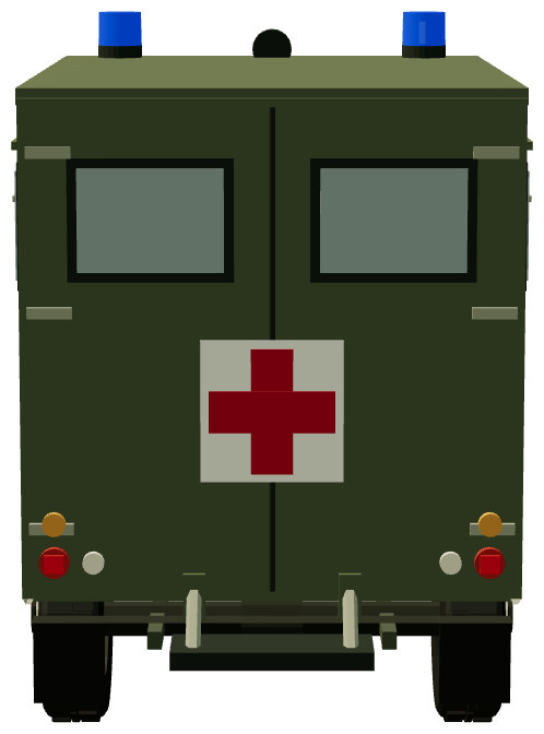 Santana Ambulance — rear view, registry 3D render