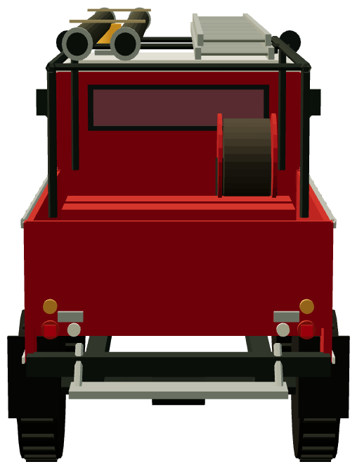 1300 Bomberos — rear view, registry 3D render