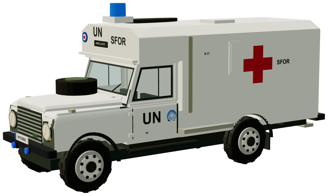 SFOR UN Pulse Ambulance (Bosnia) — three-quarter view, registry 3D render