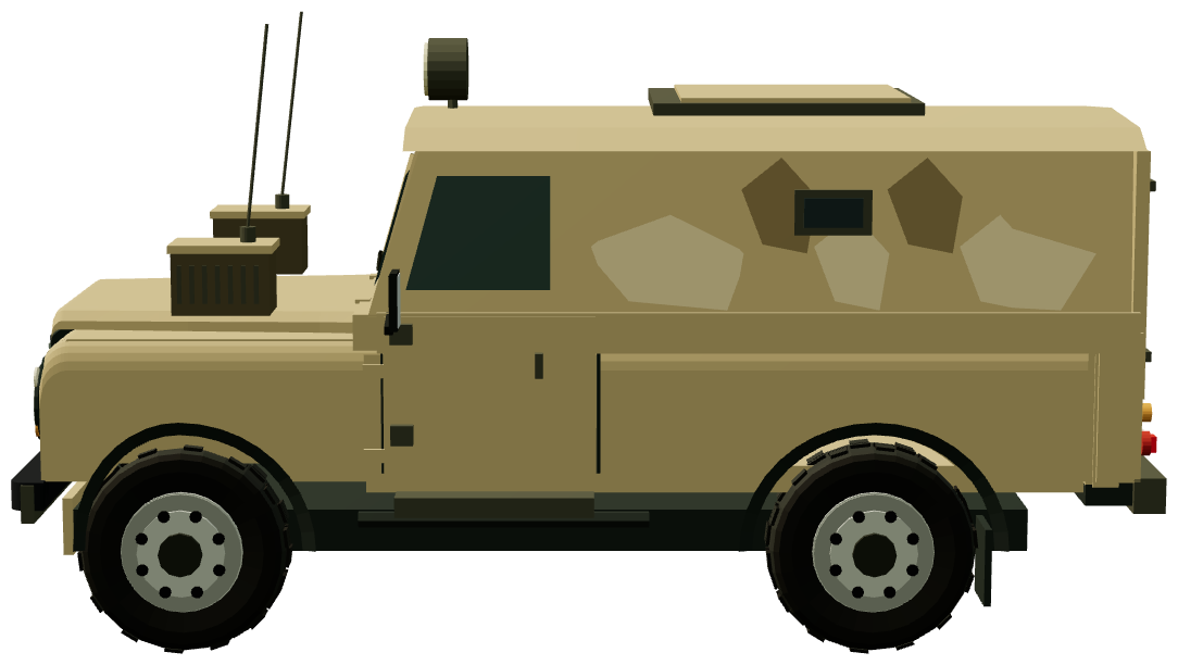 Snatch Land Rover — side view, registry 3D render