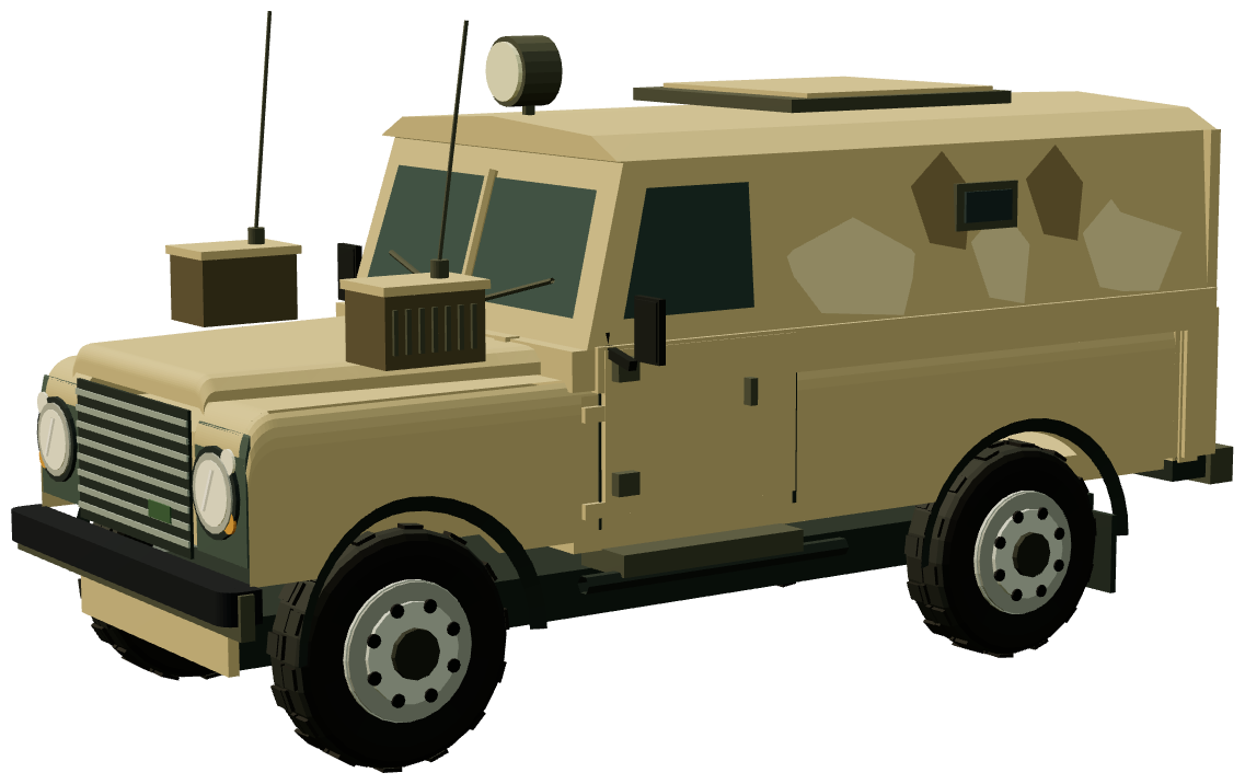 Snatch Land Rover — three-quarter view, registry 3D render
