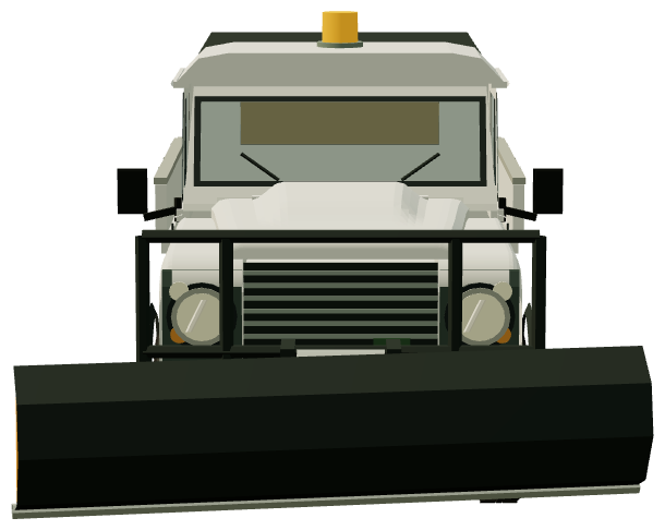 Defender snowplough and gritter — front view, registry 3D render