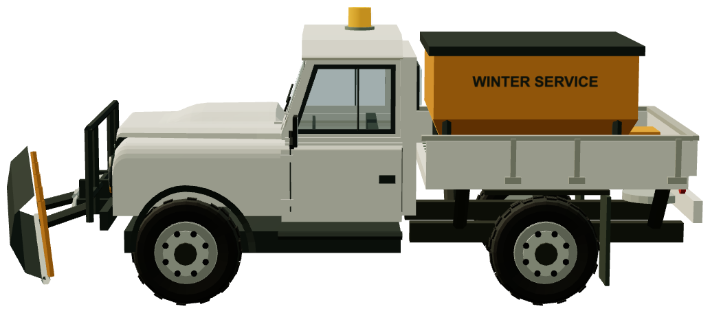 Defender snowplough and gritter — side view, registry 3D render