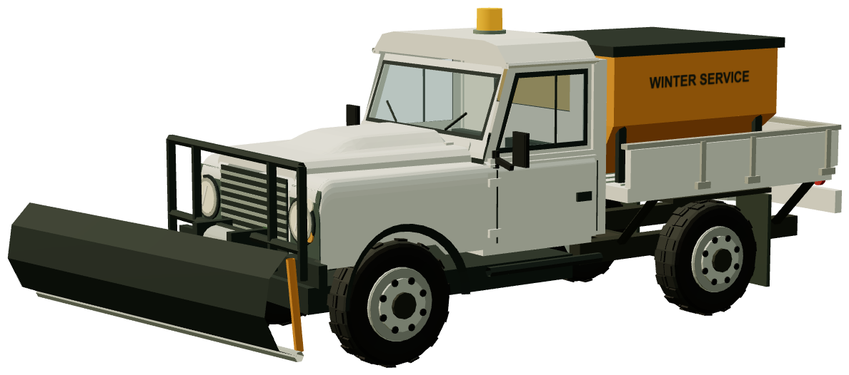 Defender snowplough and gritter — three-quarter view, registry 3D render